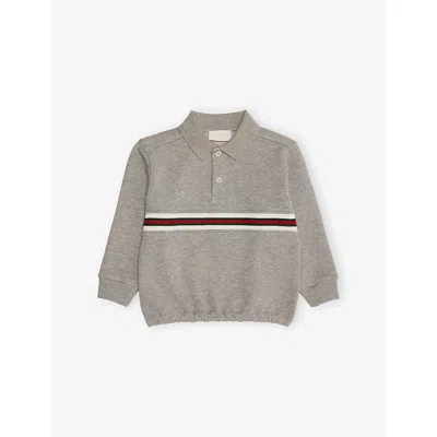 Gucci Kids' Light Grey Mel/mix Striped Cotton Polo Shirt 6-36 In Gray