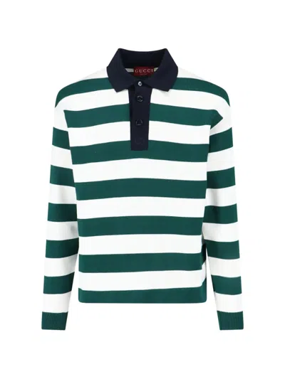 Gucci Men Embroidered Silk Blend Polo Shirt In Green