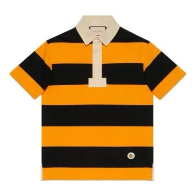 Gucci Striped Cotton Polo With Patch 'yellow Black'