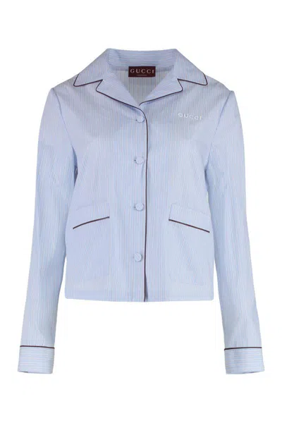 Gucci Striped Cotton Shirt In Gray