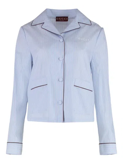 Gucci Embroidered Poplin Shirt In Stripped