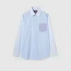 Gucci Striped Cotton Shirt With Embossed Logo In Blue