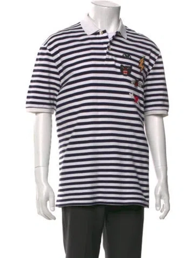 Pre-owned Gucci Striped Crew Neck Polo Shirt In Blue