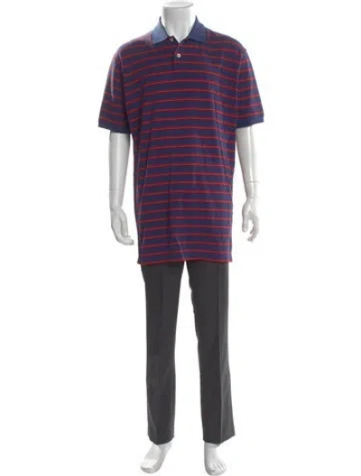 Pre-owned Gucci Striped Crew Neck Polo Shirt In Blue