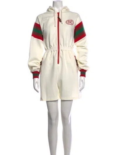 Pre-owned Gucci Striped Crew Neck Romper In White