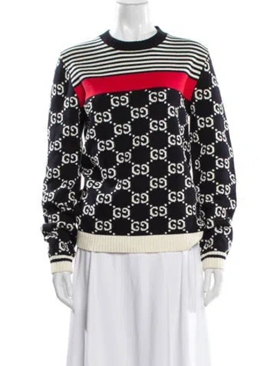 Pre-owned Gucci Striped Crew Neck Sweater In Black