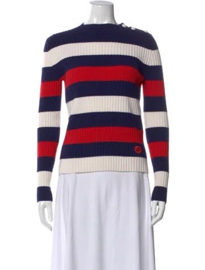 Pre-owned Gucci Striped Crew Neck Sweater In Blue