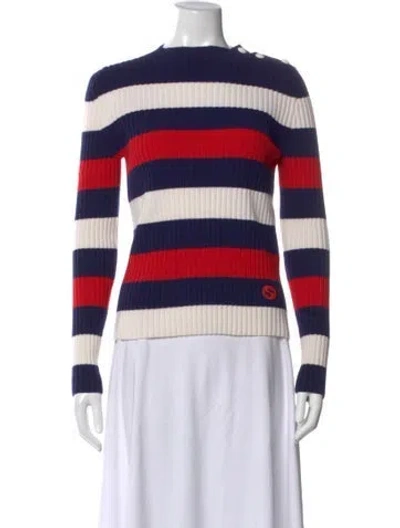 Pre-owned Gucci Striped Crew Neck Sweater In Blue