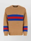 Gucci Camel Brown Crewneck Sweater With Web Intarsia In Wool And Mohair Man In Multi