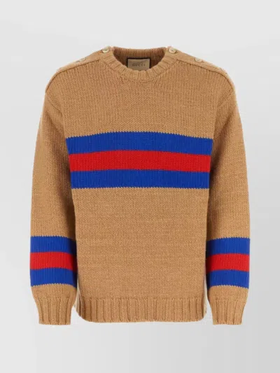 GUCCI STRIPED CREW NECK SWEATER WITH BUTTON SHOULDER