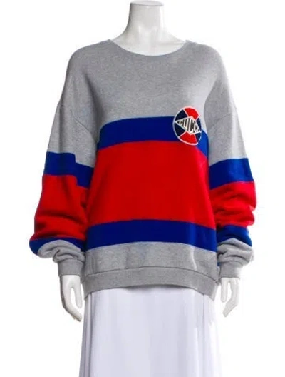 Pre-owned Gucci Striped Crew Neck Sweatshirt In Gray