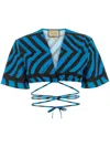 Gucci Blue Printed Cotton Blend Crop Top In Blue