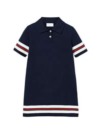 Gucci Kids' Striped-detail Polo-collar Dress In Blue