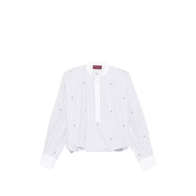 Gucci Striped Embroidery Blouse In Gray