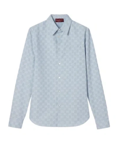 Gucci Striped Gg Cotton Jacquard Shirt In Blue