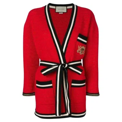 Pre-owned Gucci Striped Hem Cardigan Coat Size L In Red