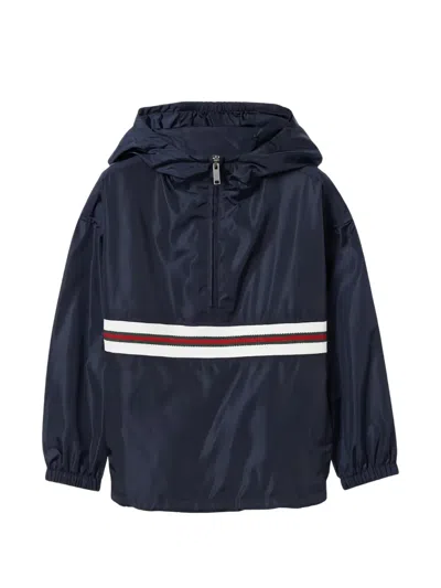 Gucci Kids' Striped Hooded Jacket In Blue