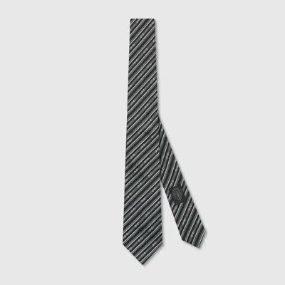 Gucci Striped Horsebit Silk Jacquard Tie In Grey