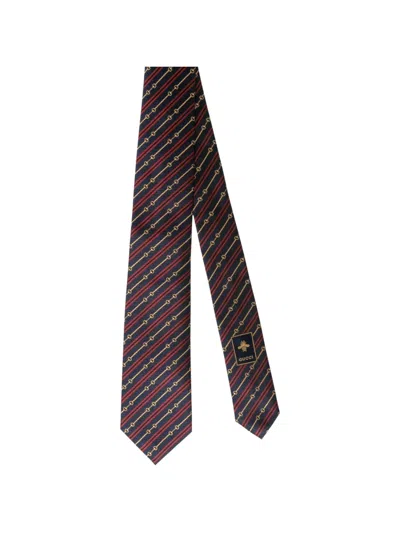 Gucci Striped Horsebit-pattern Tie In Burgundy