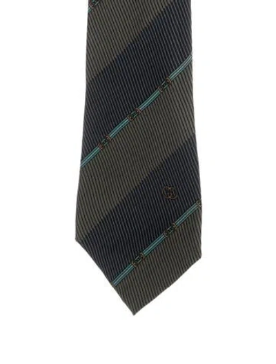 Pre-owned Gucci Striped Interlocking G Silk Tie In Blue