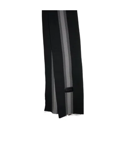 Gucci Logo-patch Striped Scarf In Black
