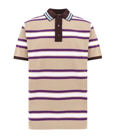 Gucci Striped Jersey Polo Top In Nude