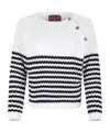 Gucci Embroidered Stripes Cotton Sweater In White/navy