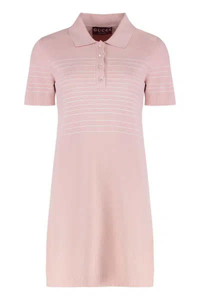 Gucci Striped Knit Shirtdress In Pink