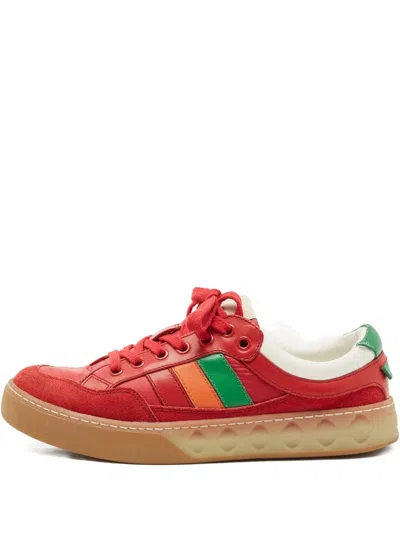 Pre-owned Gucci Striped Lace-up Sneakers In Red