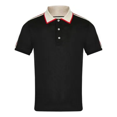 Gucci Striped Logo Short-sleeved Polo Shirt Black