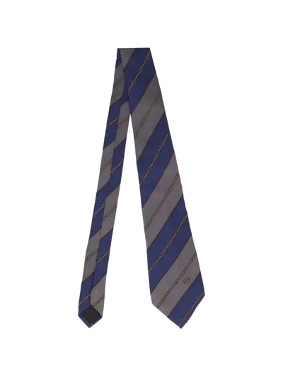 Pre-owned Gucci Striped Logo Tie In Blue