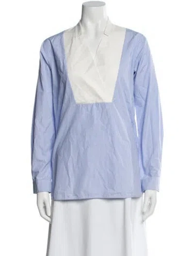 Pre-owned Gucci Striped Long Sleeve Blouse In Blue
