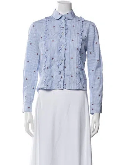 Pre-owned Gucci Striped Long Sleeve Blouse In Blue