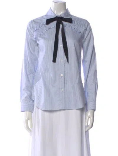 Pre-owned Gucci Striped Long Sleeve Blouse In Blue