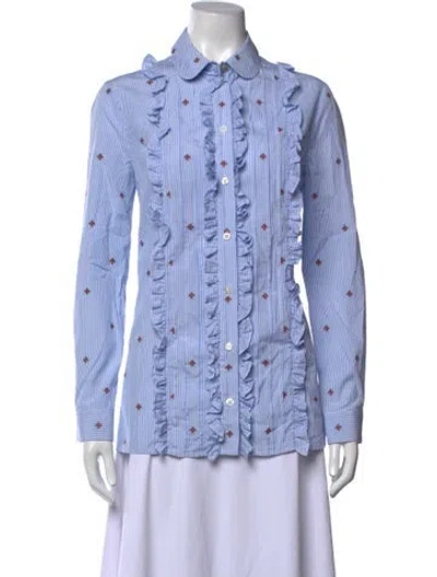 Pre-owned Gucci Striped Long Sleeve Blouse In Blue/white