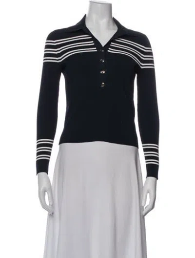 Pre-owned Gucci Striped Long Sleeve Polo W/ Tags In Blue