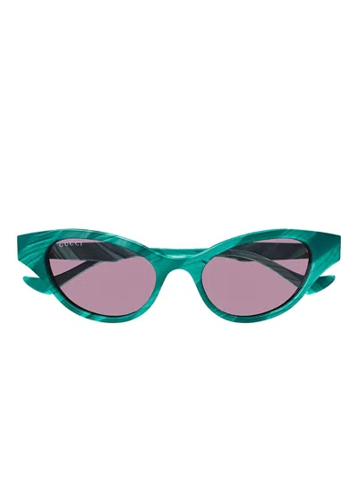 Gucci Striped-marble Cat-eye Sunglasses In Green