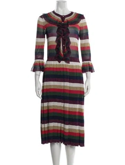 Pre-owned Gucci Striped Midi Length Dress In Metallic/purple