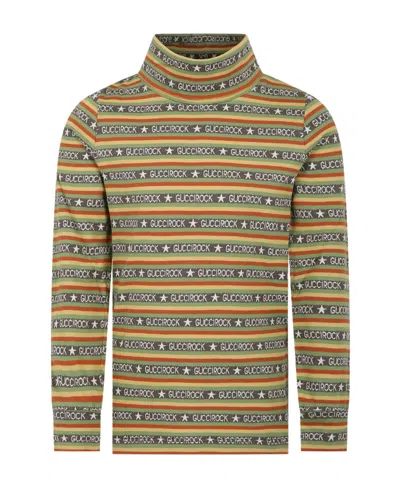 Gucci Striped Mock-neck Cotton Sweatshirt In Multicolor