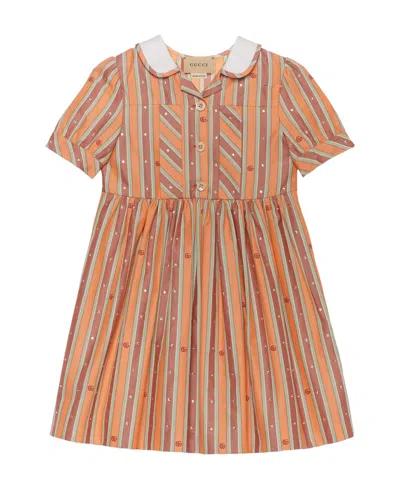 Gucci Striped Oxford Cotton Dress In Pink
