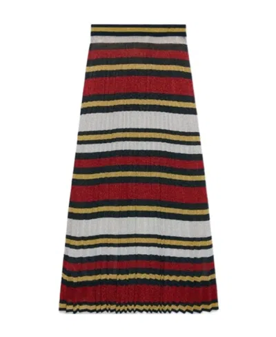 Gucci Striped Pleated Lamé Skirt In Black