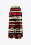 Gucci Midi Multicolor Pleated Striped Skirt In Lurex Woman In Multicolor