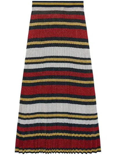 Gucci Striped Pleated Lamé Skirt In Blue