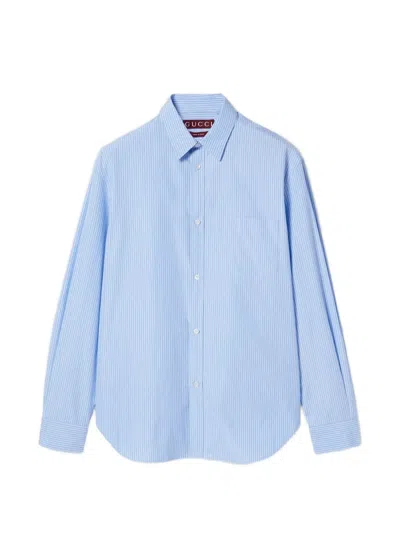 Gucci Striped Pocket Shirt In Blue