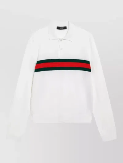 Gucci Striped Polo Knit Long Sleeve Sweater In Multi