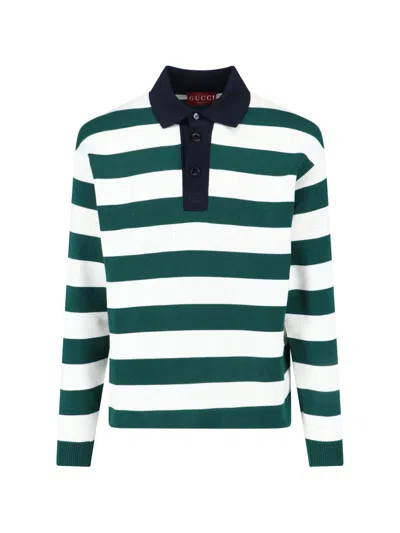 Gucci Striped Cotton Polo Shirt In Green