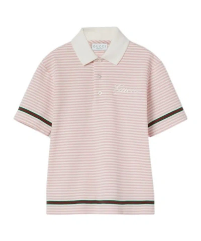 Gucci Striped Polo Shirt In Pink