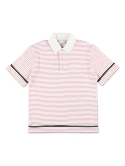 Gucci Kids' Striped Polo Shirt In Pink