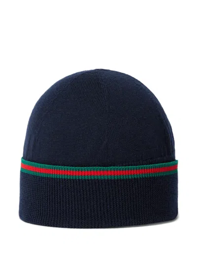 Gucci Kids' Striped Ribbed Beanie In Black