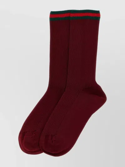 Gucci Striped Ribbed Mid-calf Socks In Red